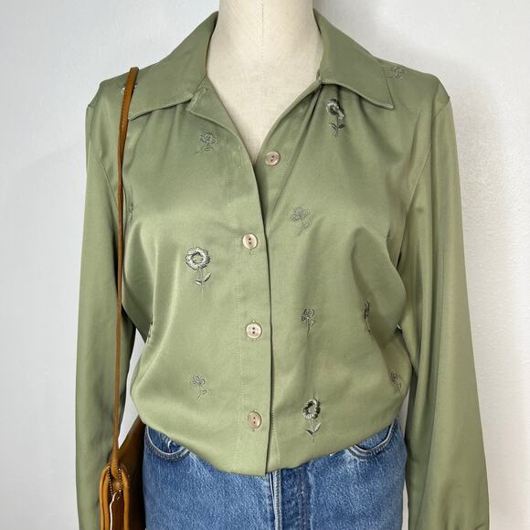 Vintage Tops - Vintage Green Button Front Blouse